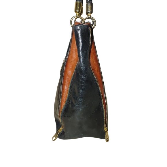 Badgley Mischka Expandable Black Leather Bucket Bag Tote Shopper Mayra Shine - Picture 15 of 16